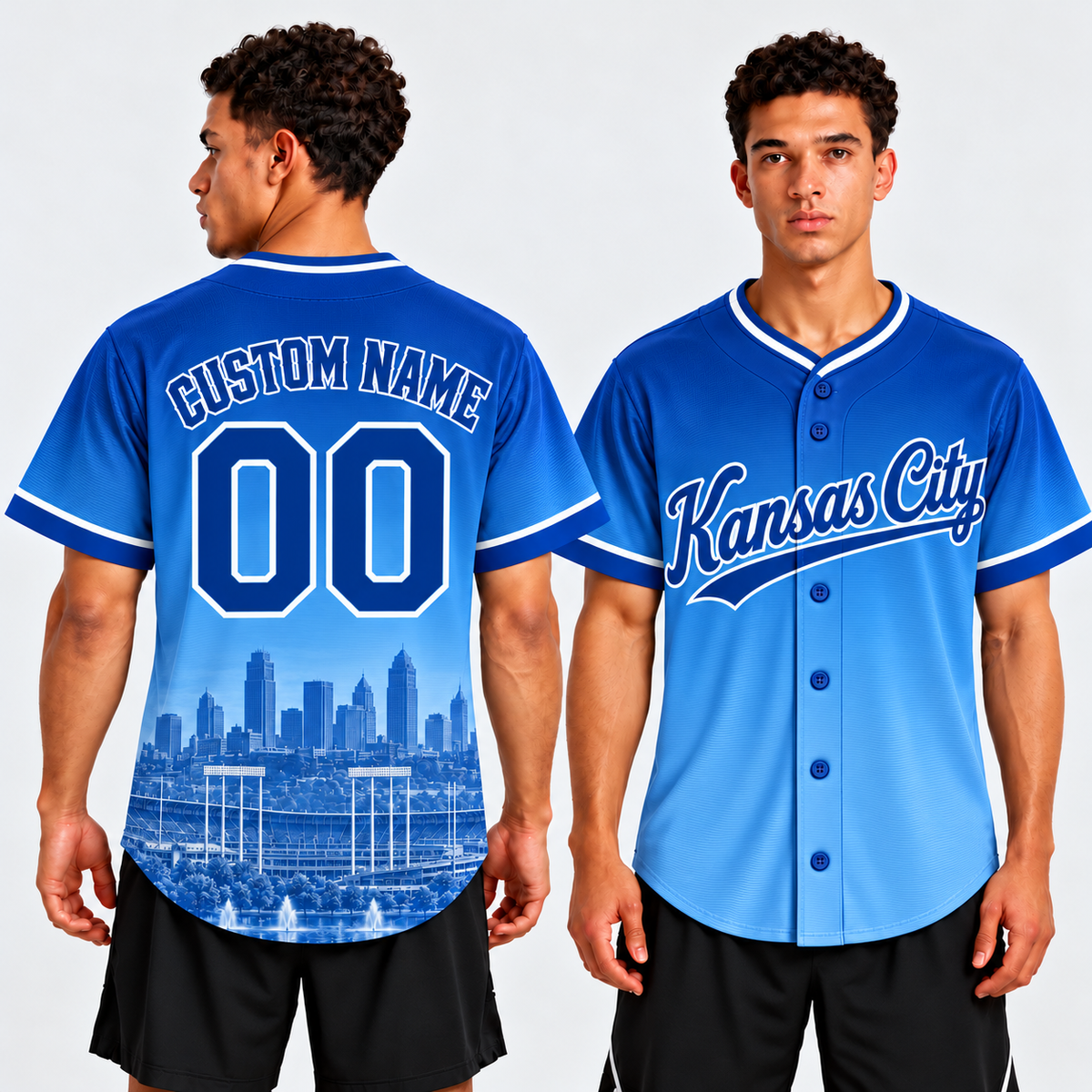 Custom Kansas City Skyline Ombre Baseball Jersey