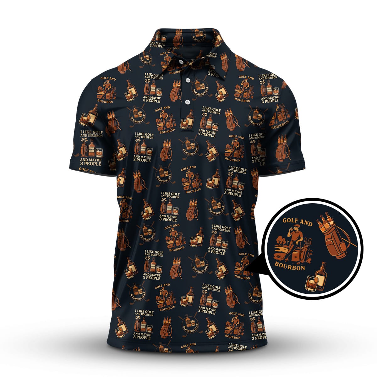Golf And Bourbon Pattern Polos, Funny Bourbon Golf Shirt For Men's, Golf Gift For Golfers