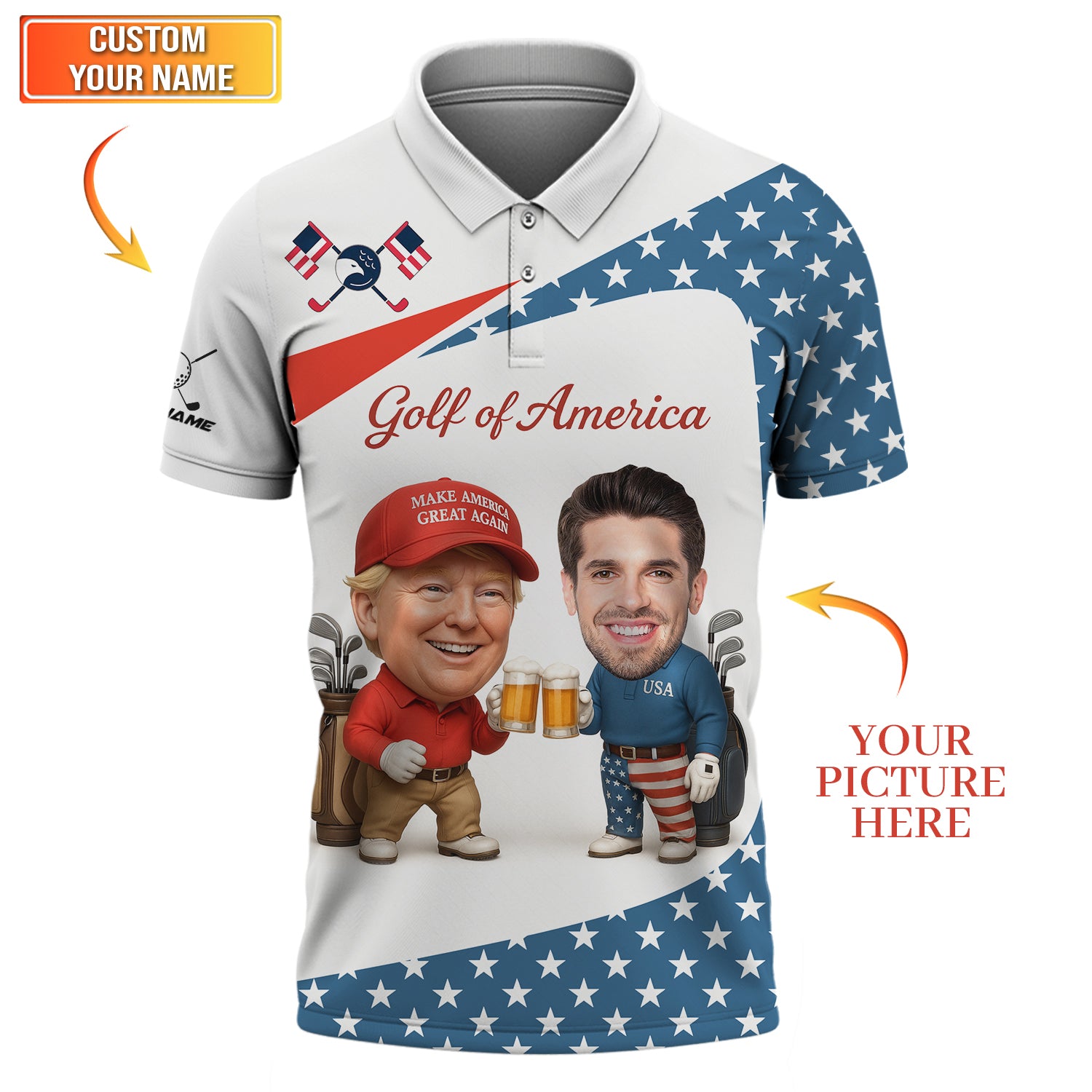 Trump Golf Of America Shirt, My Drinking Team Has A Golf Problem Custom Face Golf Shirt, Mens Golf Polo
