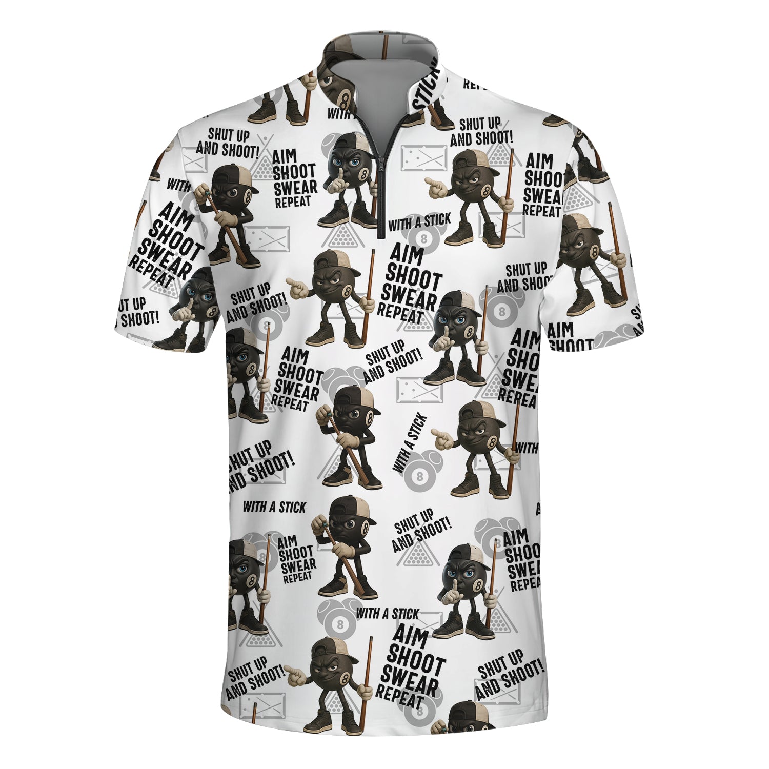 I Beat People With a Stick Billiards Jersey Shirt – Shut Up and Shoot Pool Polo Tee – Funny Cue Sport Shirt for Men