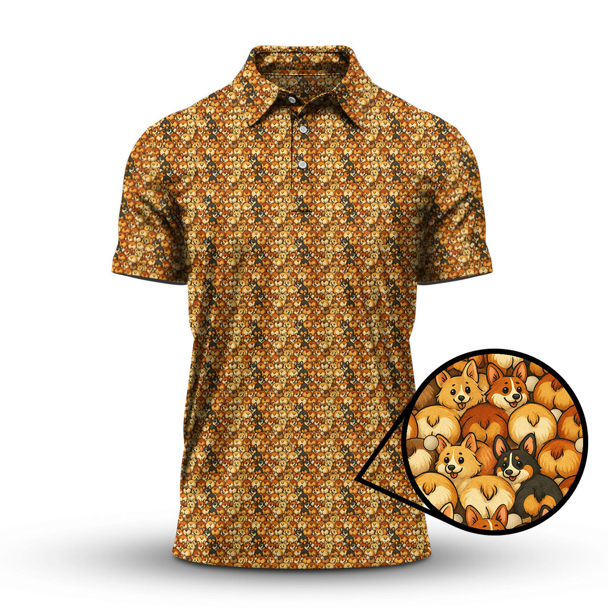 Corgi Pattern Golf Shirt, Funny Dog Golf Shirt, Corgi Golf Shirt For Golfer, Crazy Golf Shirt For Men