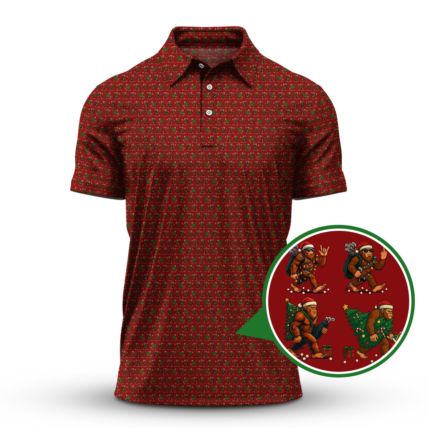 Funny Pattern Golf Shirt For Men, Bigfoot Golf Shirt, Christmas Golf Shirt For Golfer