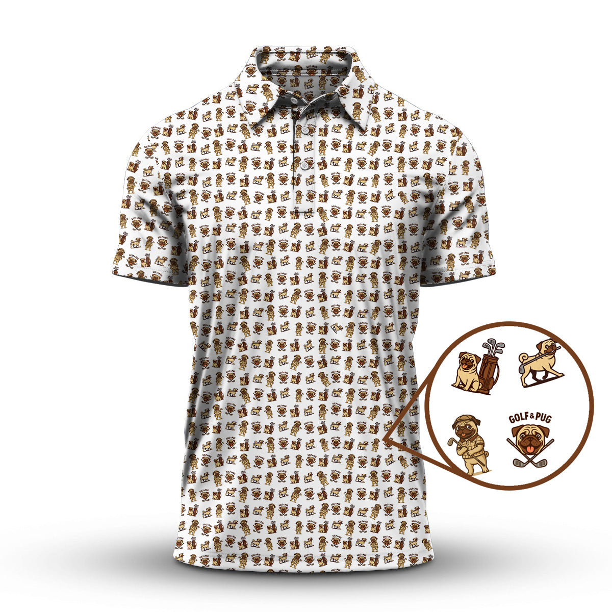 Pattern Golf Shirt For Men, Crazy Pug Golf Shirt, Dog Golf Shirt For Golfer