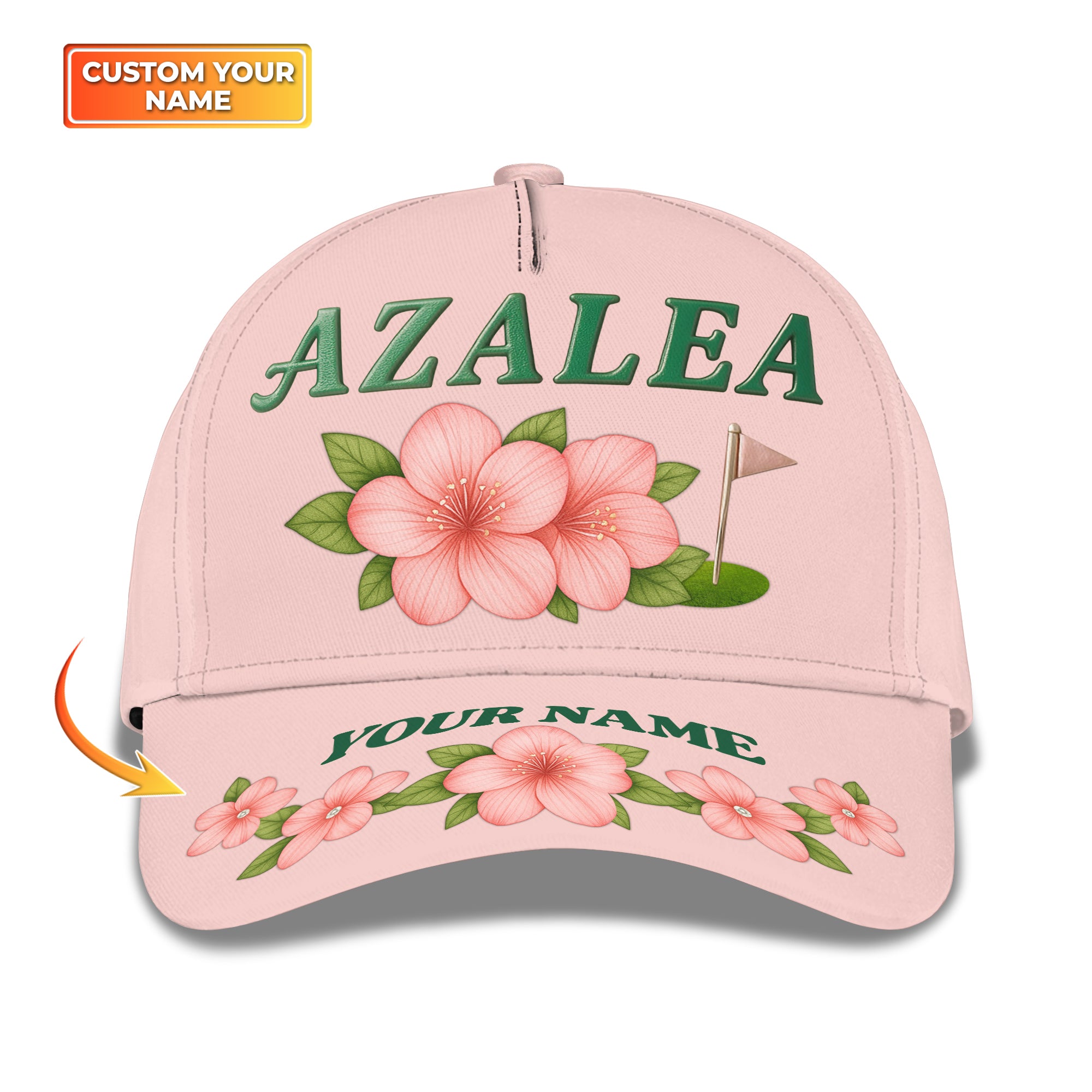 Custom Azalea Hat, Floral Pink Azalea Masters Golf Hat, Personalized Name Golf Cap For Women's
