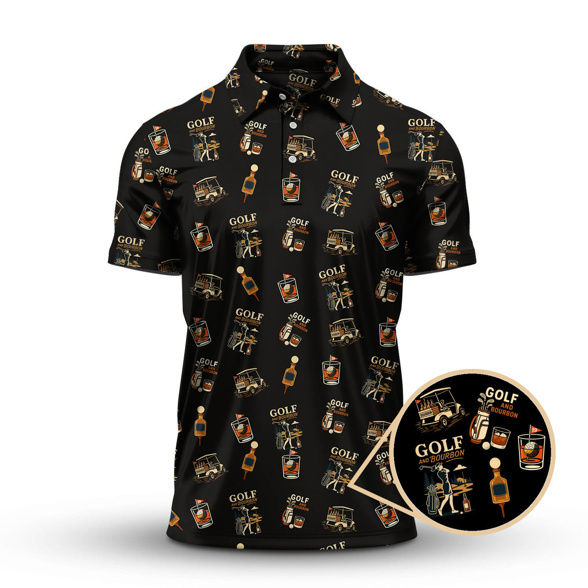 Golf And Bourbon Pattern Polos, Womenโs Golf Shirt, Golf Gift For Golfers