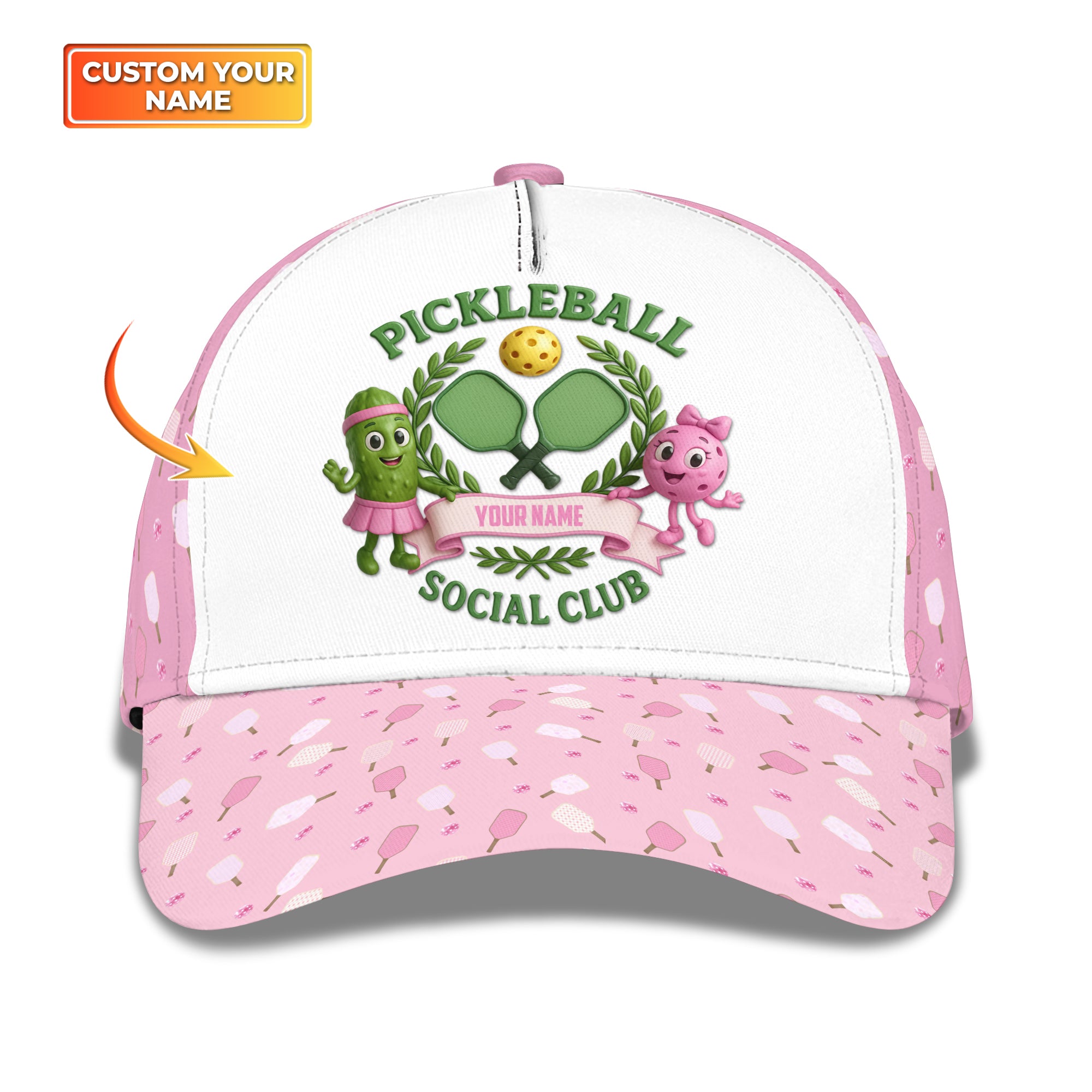 Pink Pickleball Social Club Hat For Women, Custom Name Pickleball Cap, Funny Pickleball Hat For Players