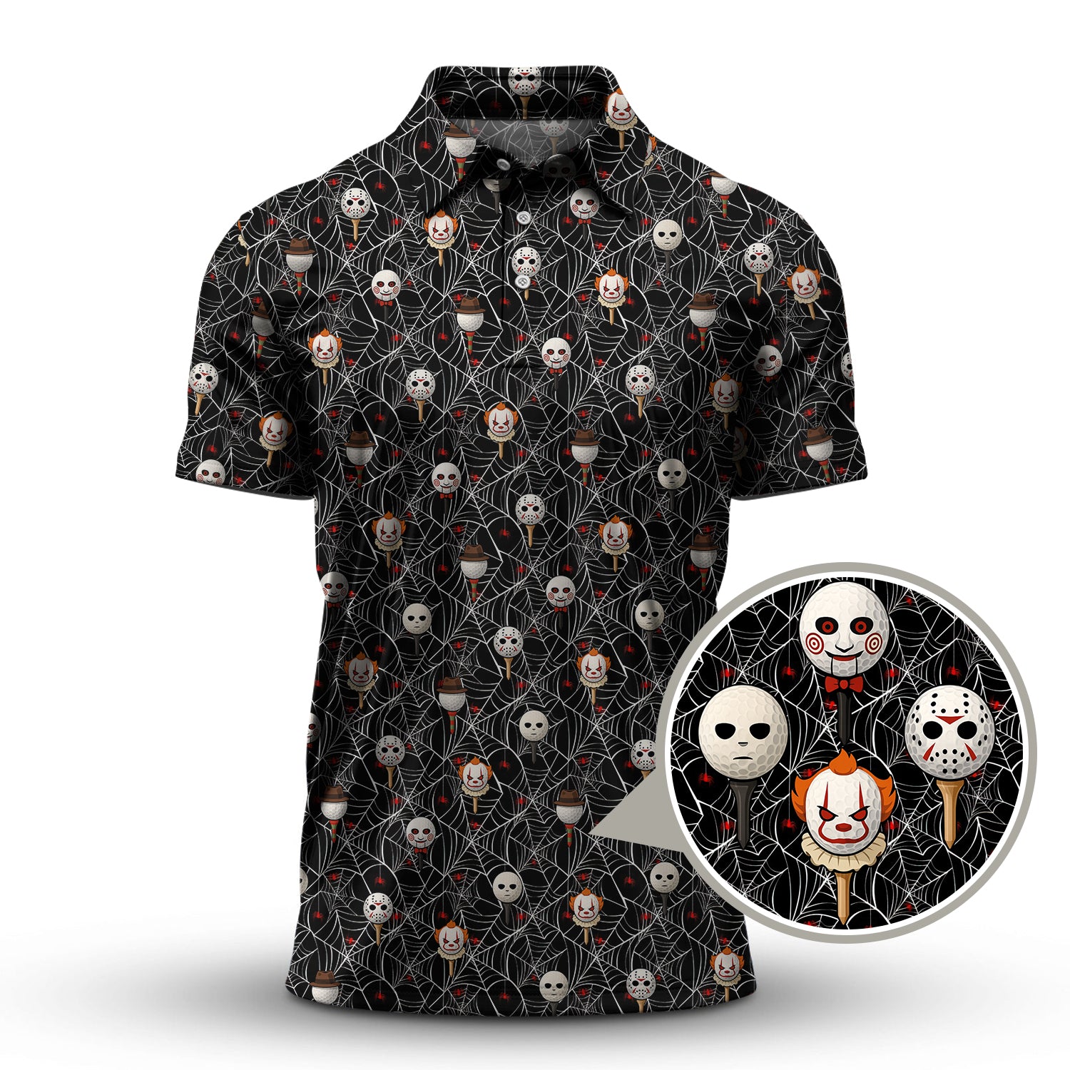 Men's Pattern Golf Shirt, Halloween Golf Shirt For Golfer, Horror Movie Shirt