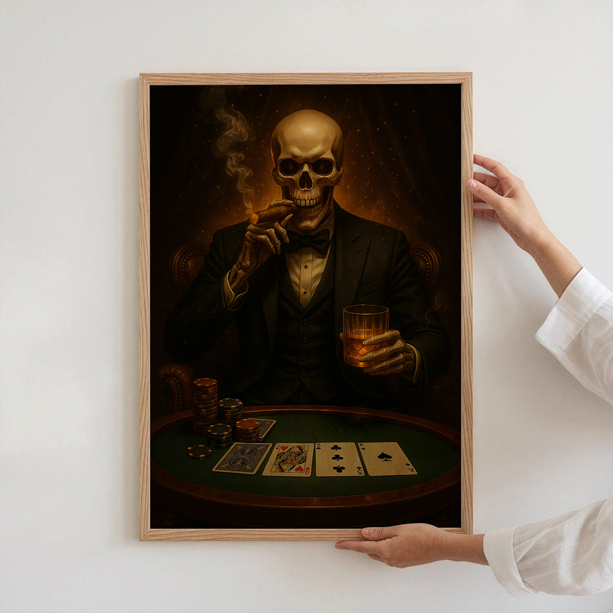 Poker Poster, Skeleton Gambler Wall Art, Poker Canvas, Gift For Poker Players