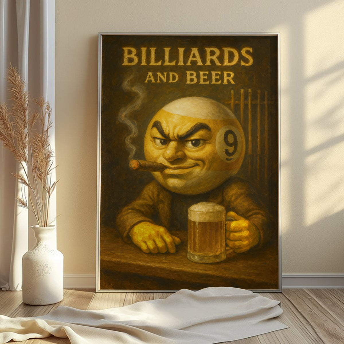 Billiards And Beer Wall Art, 9 Ball Billiards Canvas, Vintage Billiards Poster, Gift For Pool Player