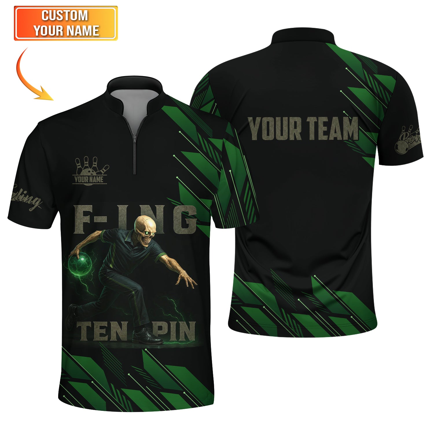 Ten Pin Strike Skull Bowling Shirt – Custom Team Jersey for Bowling Club
