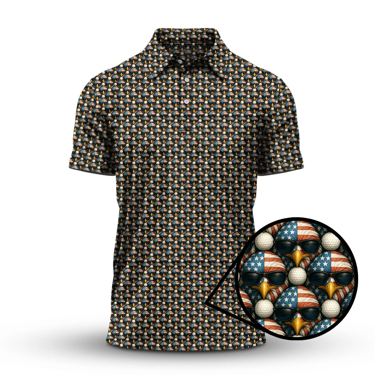 American Flag Eagle And Golf Ball Pattern Golf Polos, USA Golf Shirt, Crazy Golf Shirt For Men