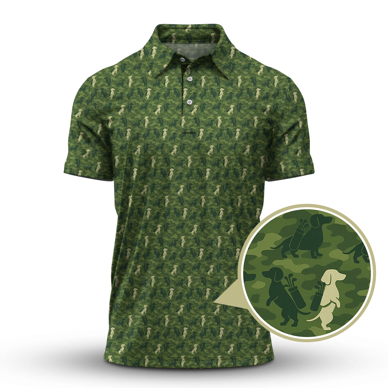 Dog Pattern Golf Shirt, Dachshund Golf Shirt For Golfer, Funny Camo Golf Shirt, Crazy Golf Shirt For Men