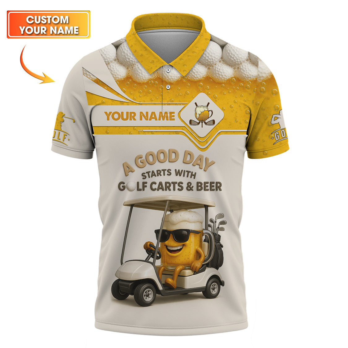 Personalized Name Golf Polos For Men, Funny Beer Golf Shirt, Men's Golf Gift