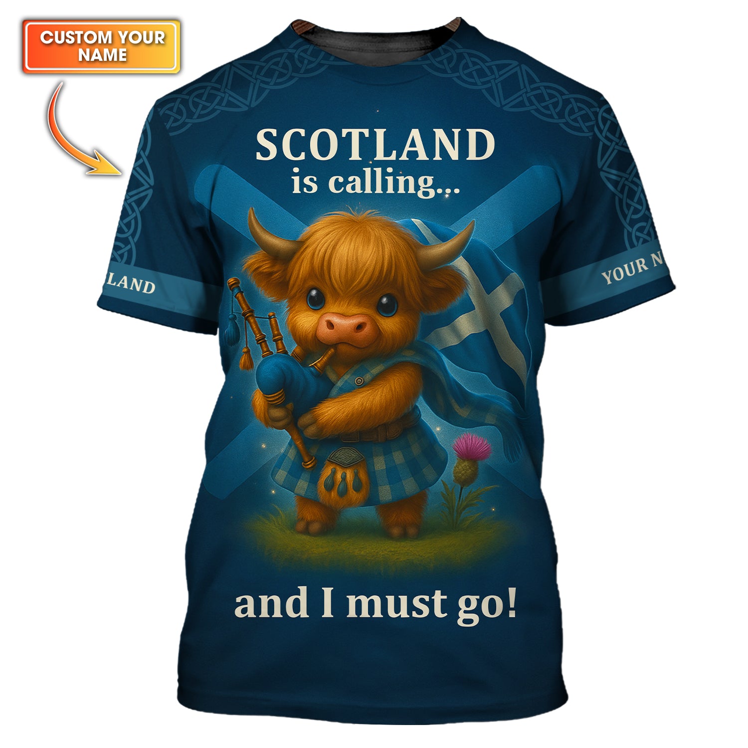 Custom Name Highland Cow Shirt, Scotland Is Calling And I Must Go, Scotland Shirt For Scottish Lover