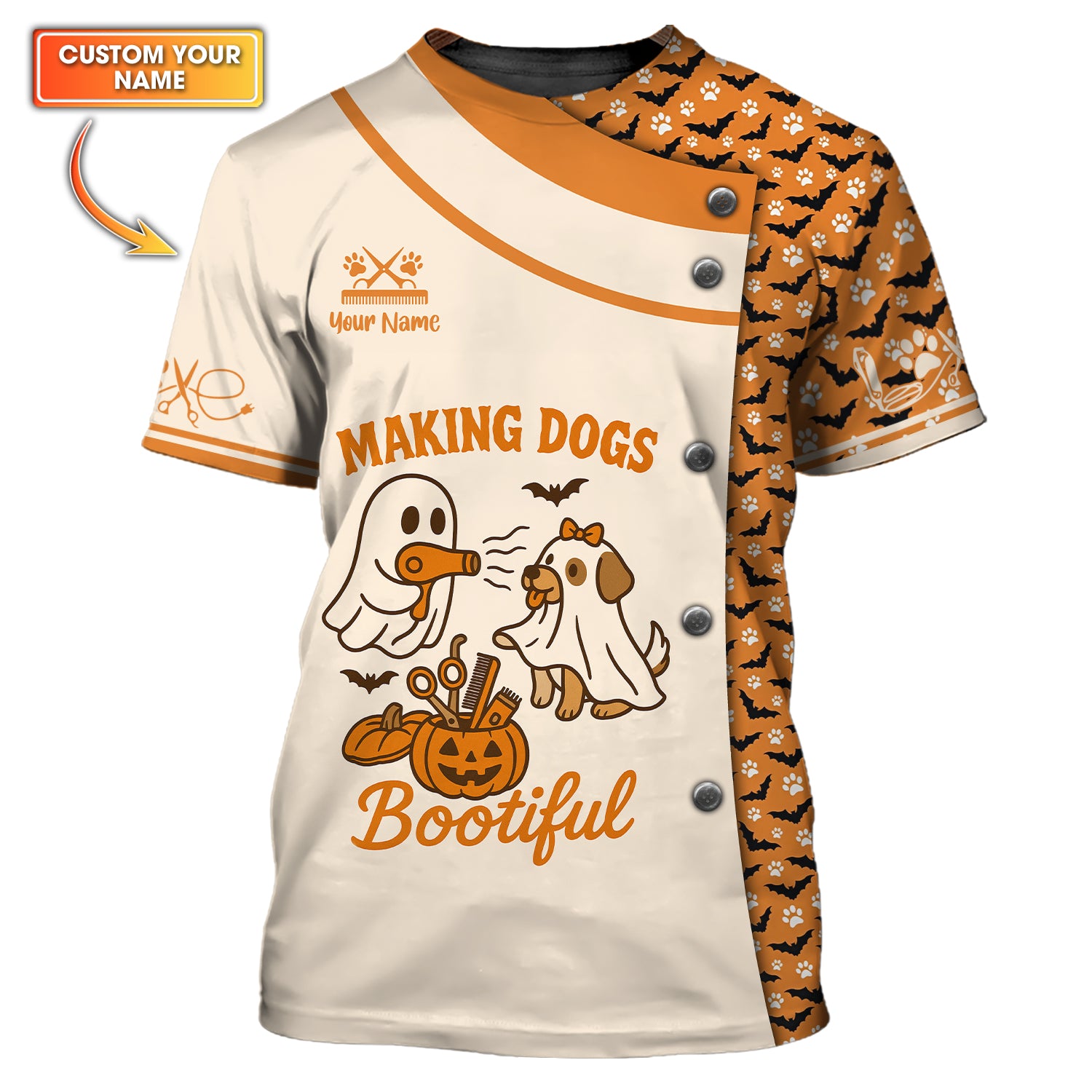 Custom Name Making Dogs Bootiful Ghost Dog Shirt, Halloween Dog Grooming Uniform