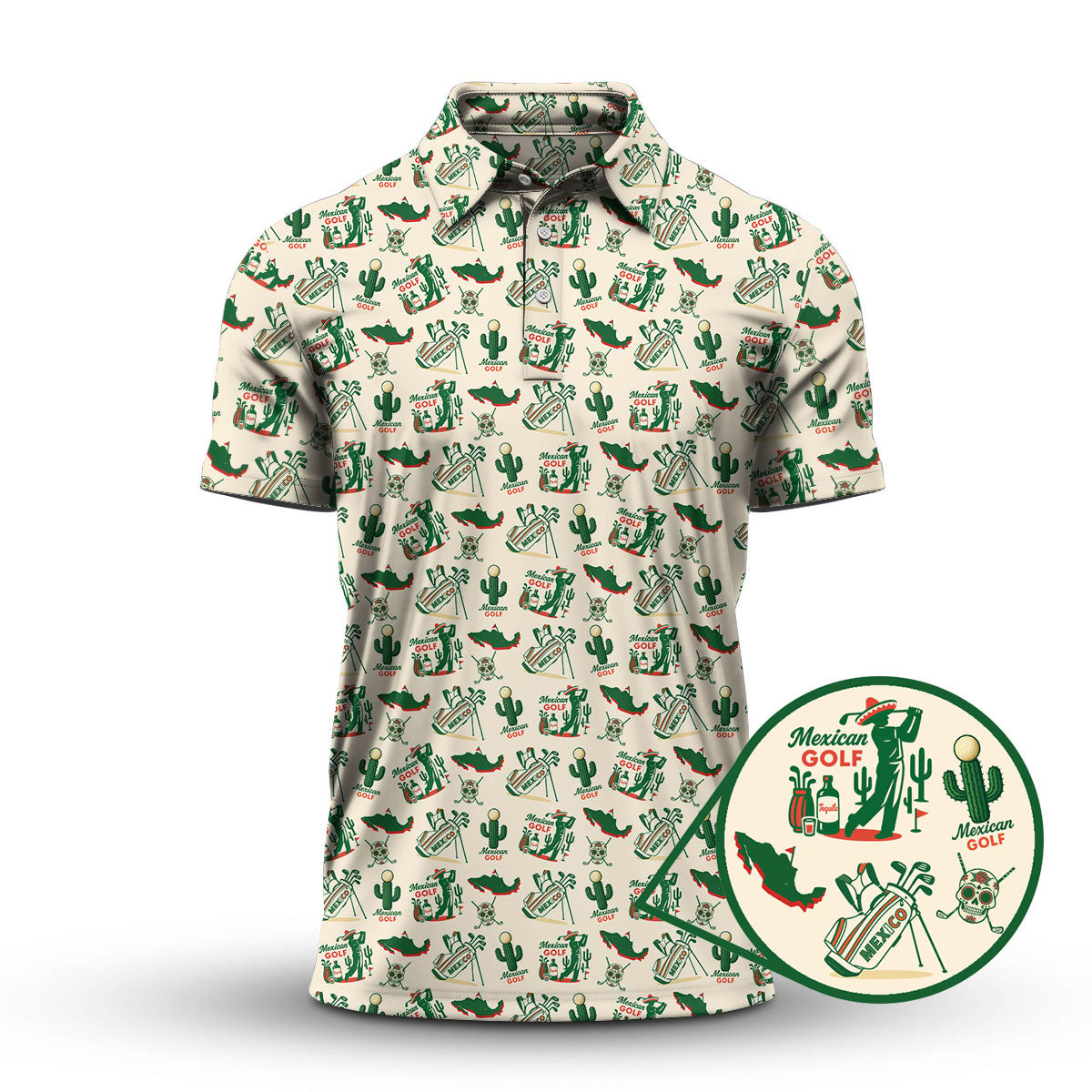 Tequila And Cactus Pattern Golf Shirt For Men, Crazy Golf Shirts, Mexican Golf Polos