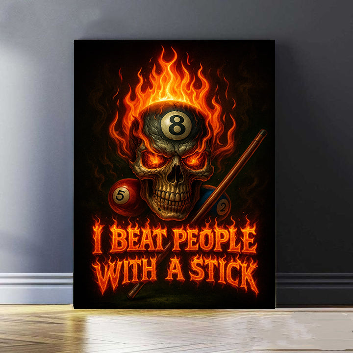 Billiards Canvas, Skull Flaming 8 Ball Art, Funny Billiards Poster, Gift For Pool Players Room Decor