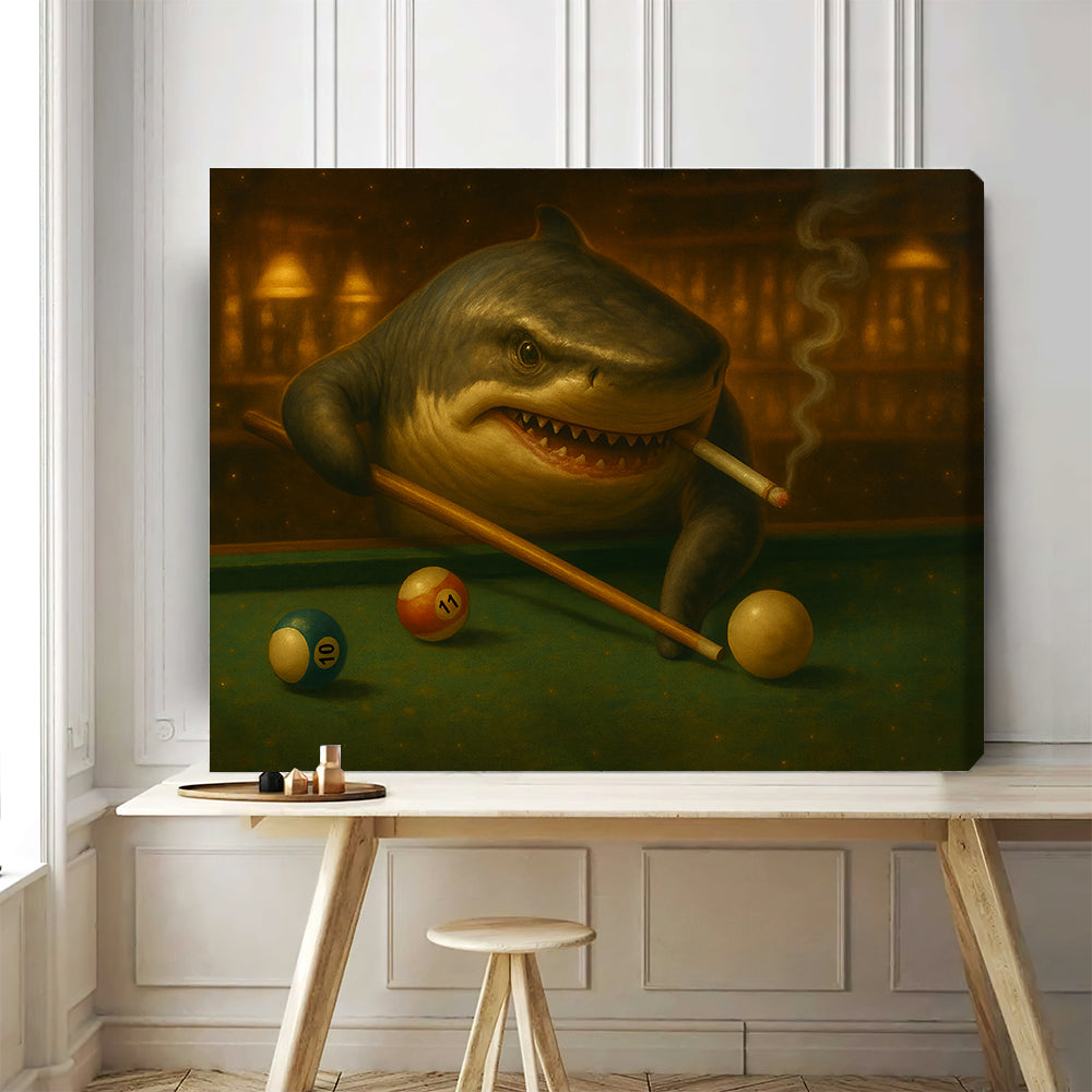 Pool Shark Billiards Poster, Billiards Canvas Wall Decor for Game Room, Gift For Billiard Player