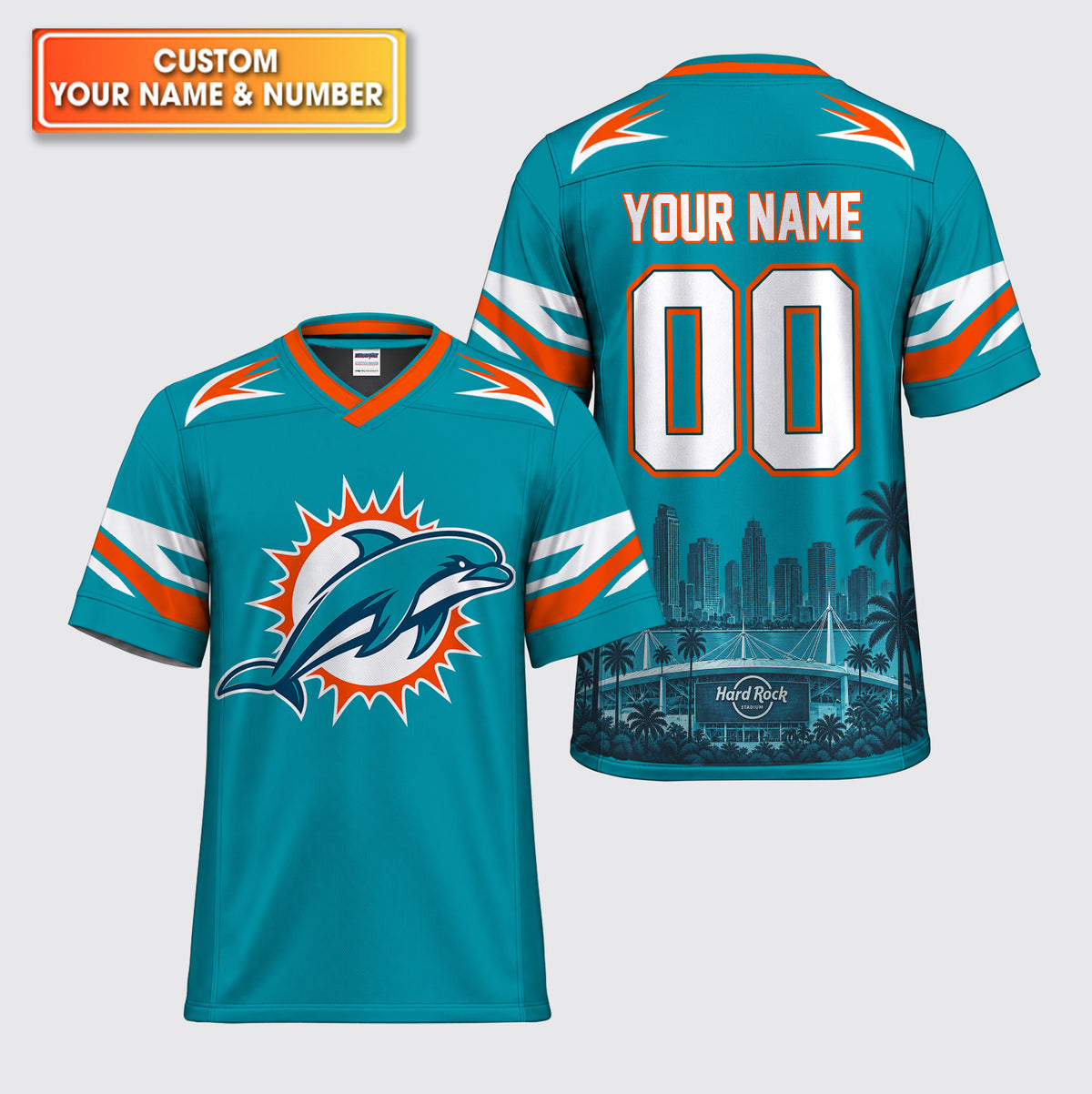 Custom Dolphin Mascot American Football Jersey - Personalized Name And Number