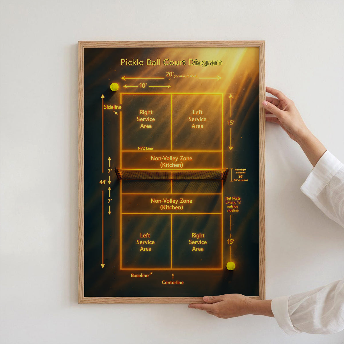 Pickleball Poster, Court Diagram Wall Art For Pickleball Lovers, Gift For Pickleball Coaches And Home Decor