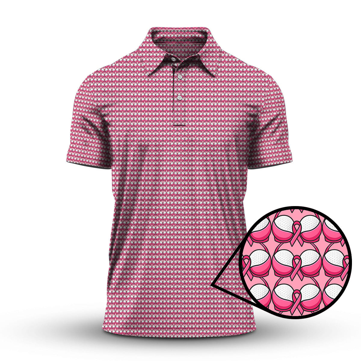 Breast Cancer Pattern Golf Shirt, Pink Golf Shirt, Golf Gift For Golfers, Breast Cancer Golf Shirt