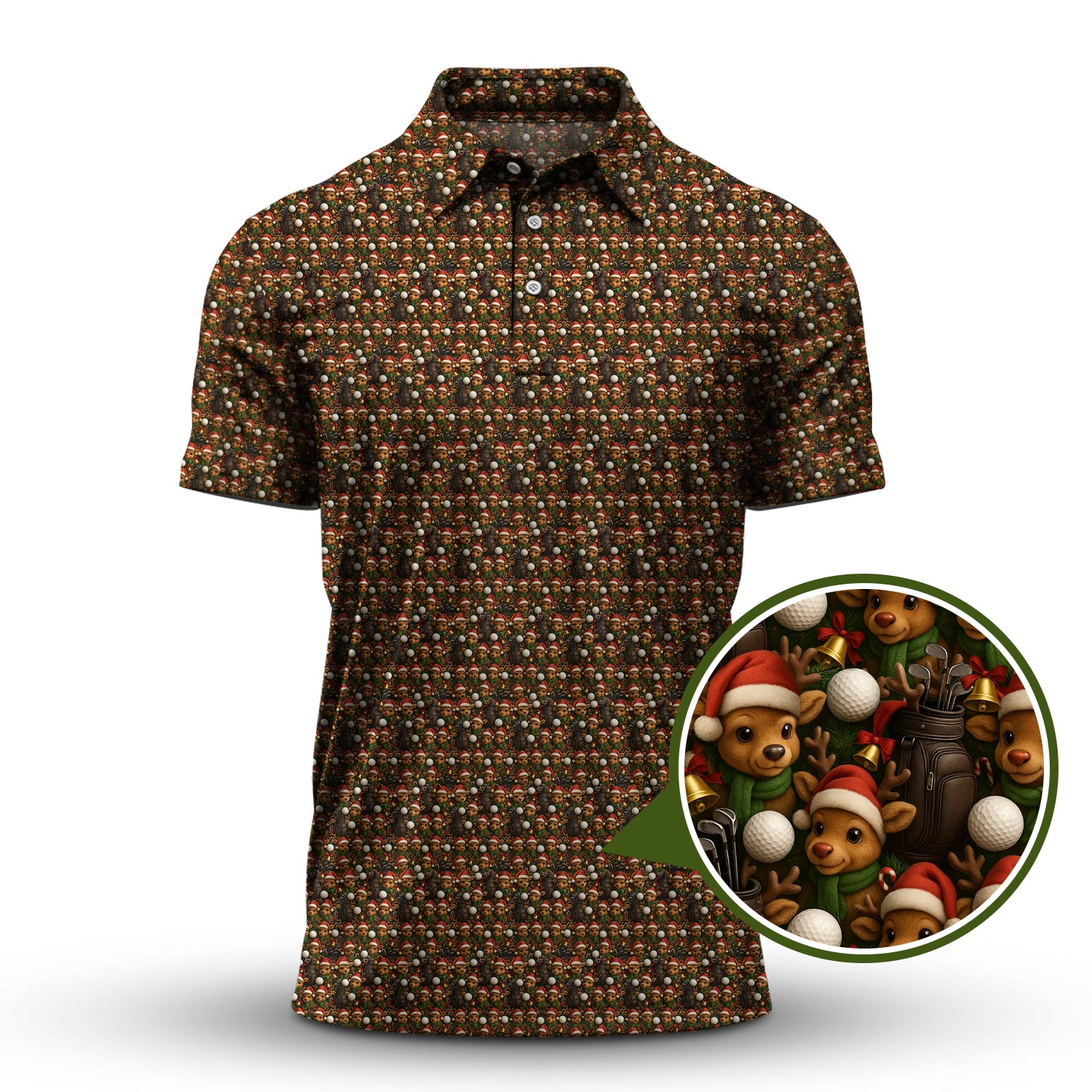 Reindeer Shirt For Golfer, Funny Pattern Golf Shirt, Christmas Golf Shirt