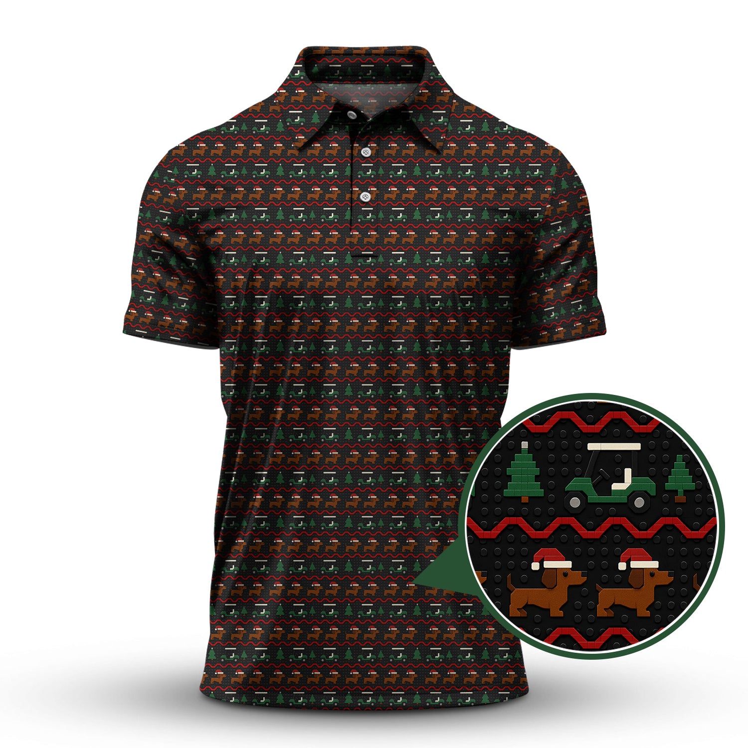 Dog Pattern Golf Shirt, Dachshund Golf Shirt, Christmas Golf Shirt For Men, Funny Golf Shirt For Golfer