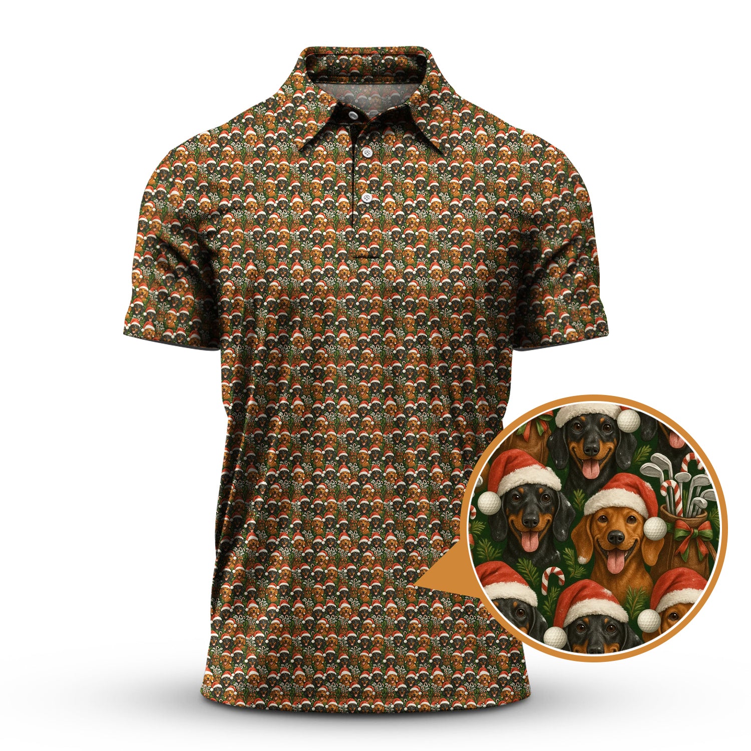 Dachshund Golf Shirt For Men, Christmas Pattern Golf Shirt, Funny Golf Shirt For Golfer