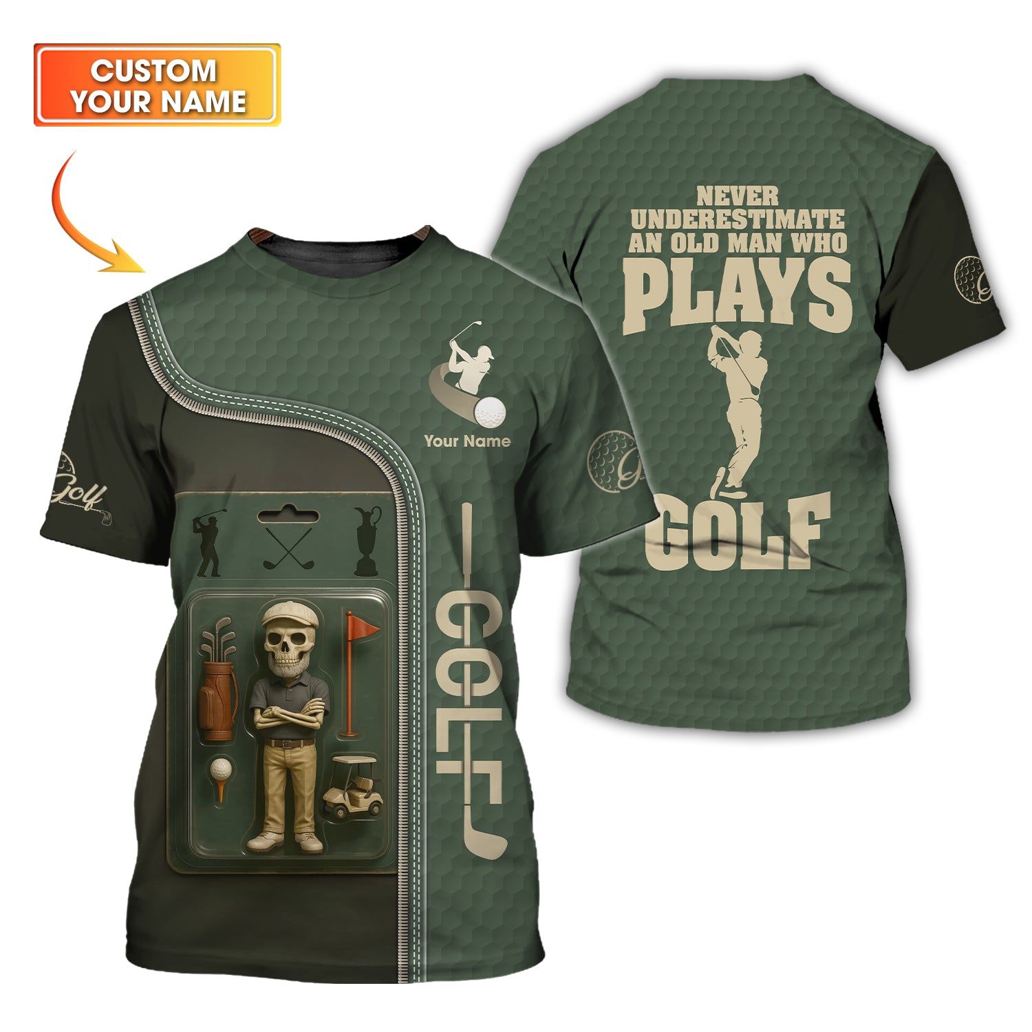 Custom Golf Shirt, Never Underestimate An Old Man Who Plays Golf Skull, Funny Golf Shirt, Father's Day Golf Gifts