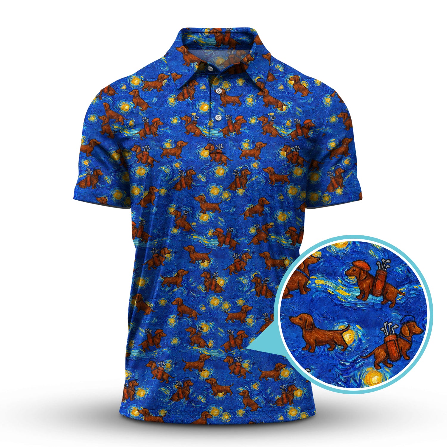Pattern Golf Shirt For Golfer, Dachshund Golf Shirt, Starry Night Dachshund Golf Shirt For Men