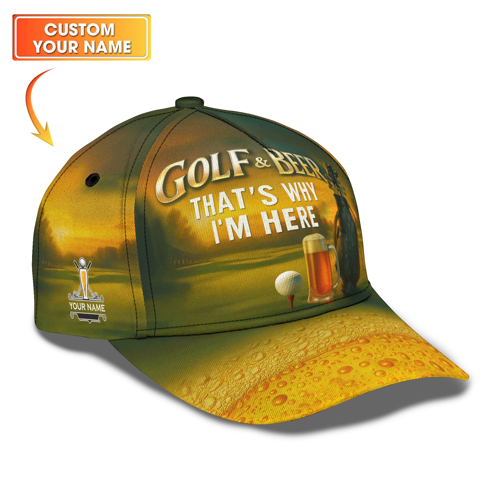 Men's Golf Hat β Golf & Beer That's Why I'm Here Cap, Funny Custom Golf Hat for Beer Fans