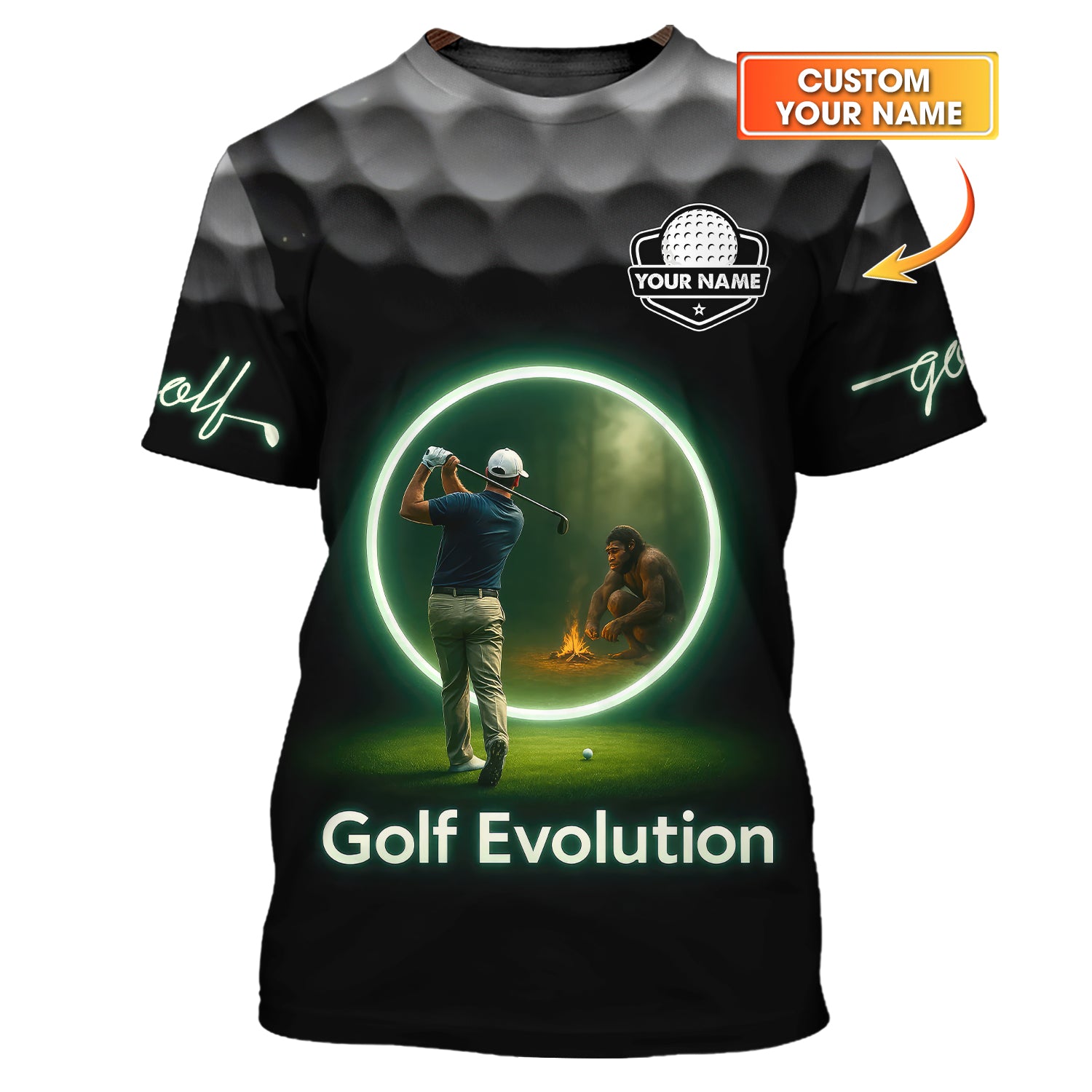 Black Evolution Golf Polo Shirt, Glow - Inspired Funny Golfer Tee, Golf Gifts for Men