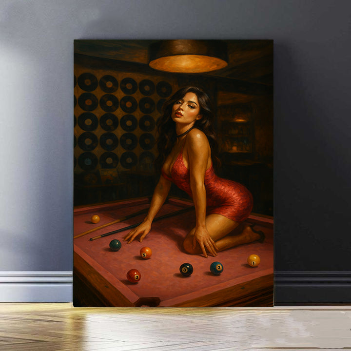 Sexy Woman Playing Pool Wall Art, Billiards Canvas Poster for Game Room and Bar Decor, Billiards Poster For Pool Player