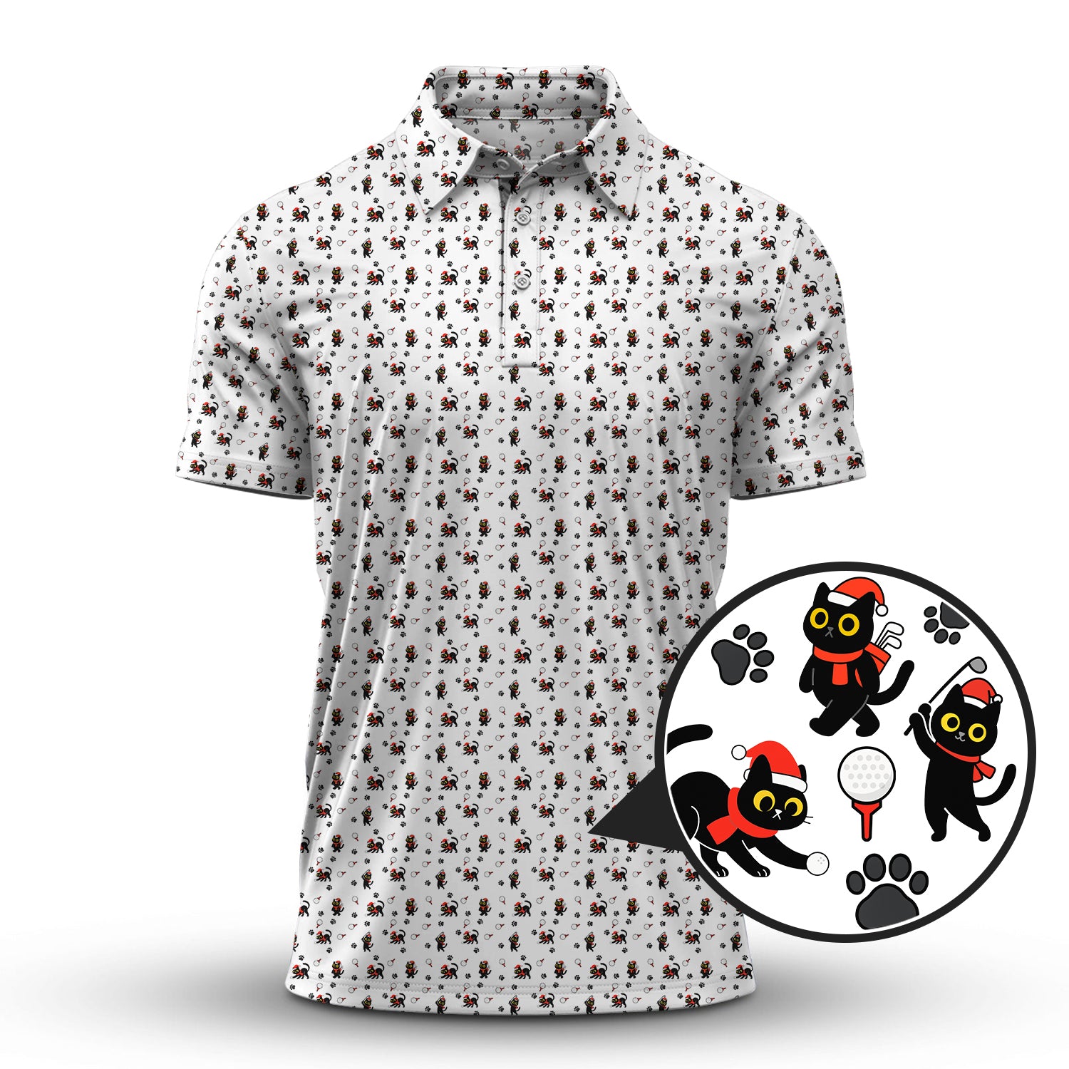 Funny Pattern Golf Shirt, Cat Golf Shirt, Christmas Golf Shirt For Pet Lover