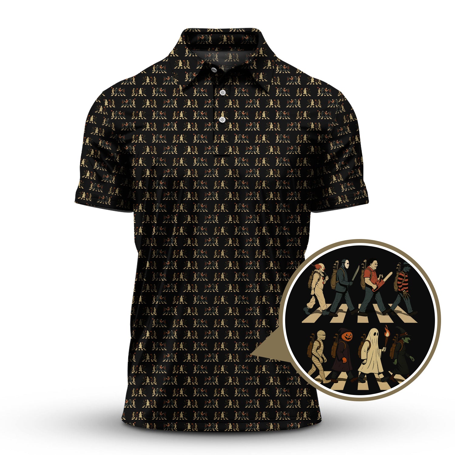 Halloween Golf Shirt For Golfer, Horror Pattern Golf Shirt, Golf Gift For Men