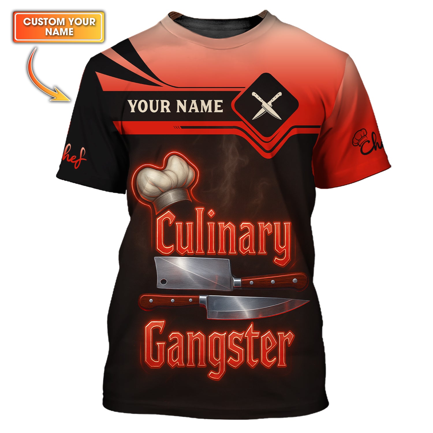 Personalized Chef Shirts, Culinary Gangster Cooking Shirt With Knife Chef, Custom Name Chef 3D Shirt