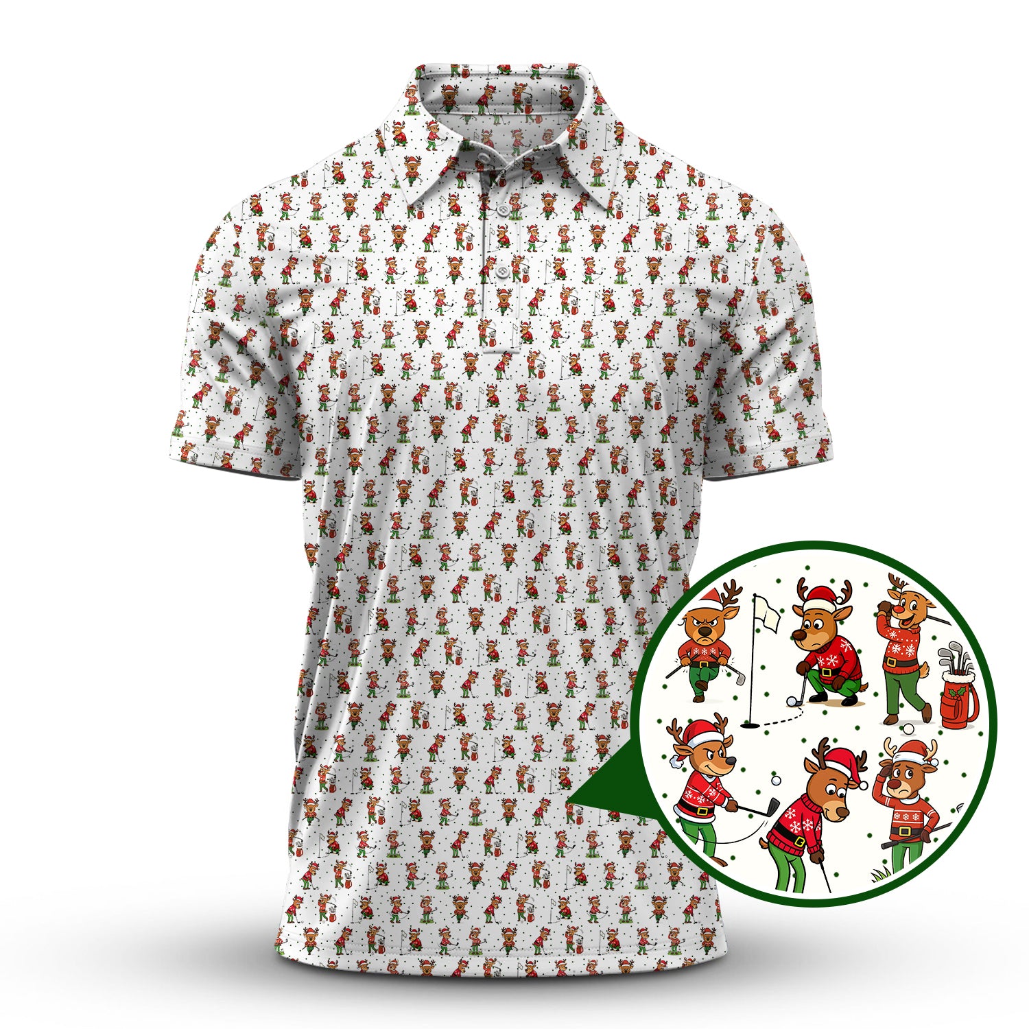 Funny Pattern Golf Shirt, Christmas Golf Shirt, Xmas Golf Shirt, Reindeer Shirt For Golfer