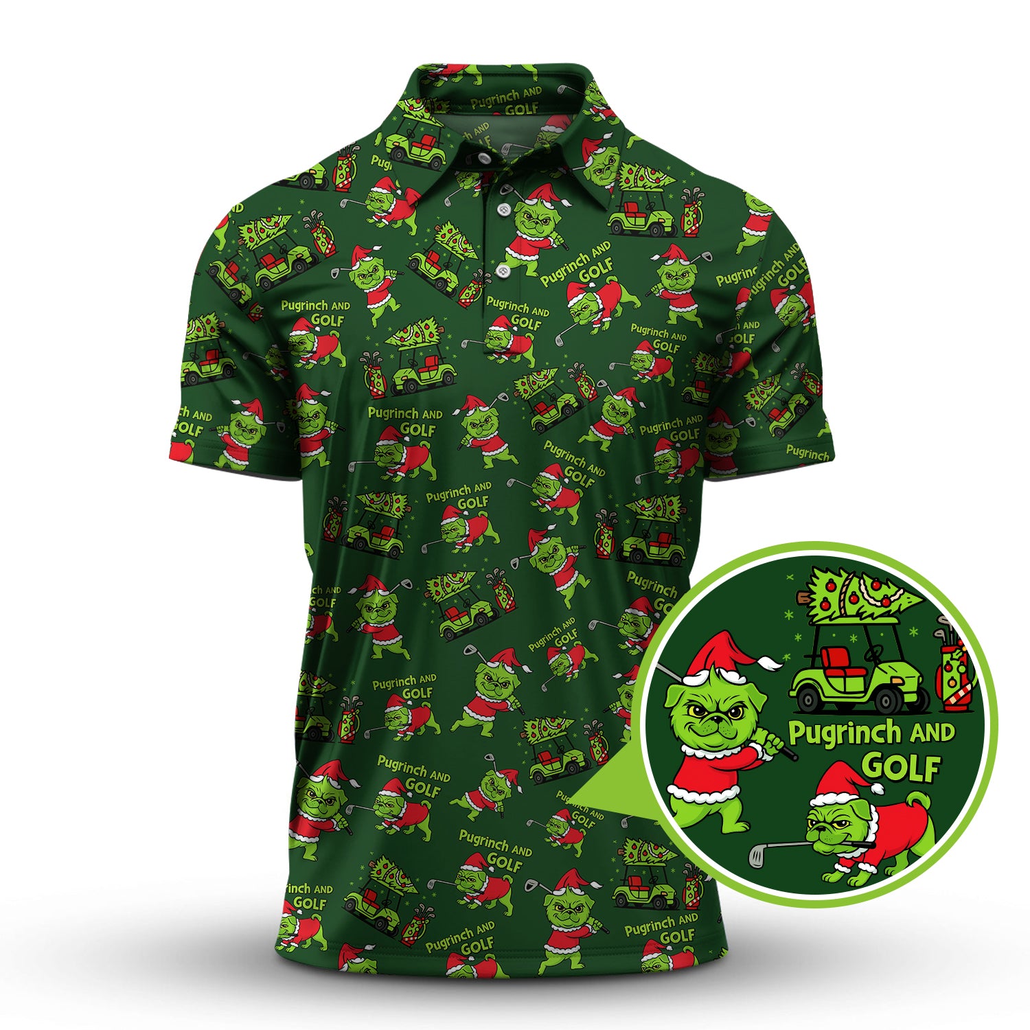 Funny Pattern Golf Shirt, Pug Golf Shirt For Men, Pugrinch Golf Shirt For Golfer