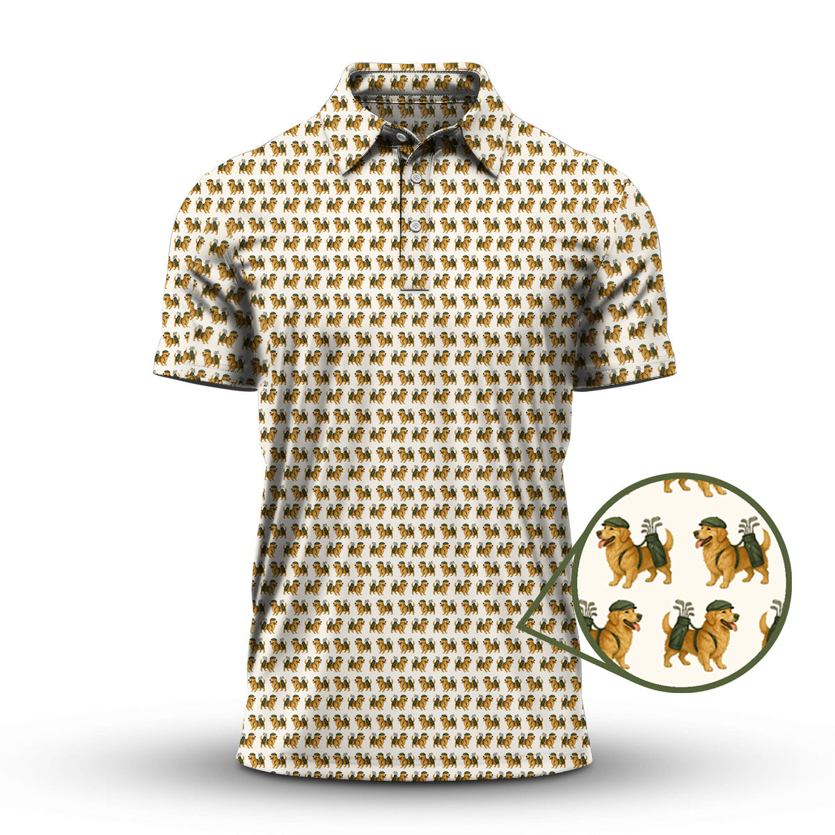 Golden Retriever Pattern Golf Shirt – Funny Golden Retriever Golf Shirt For Dog Lovers