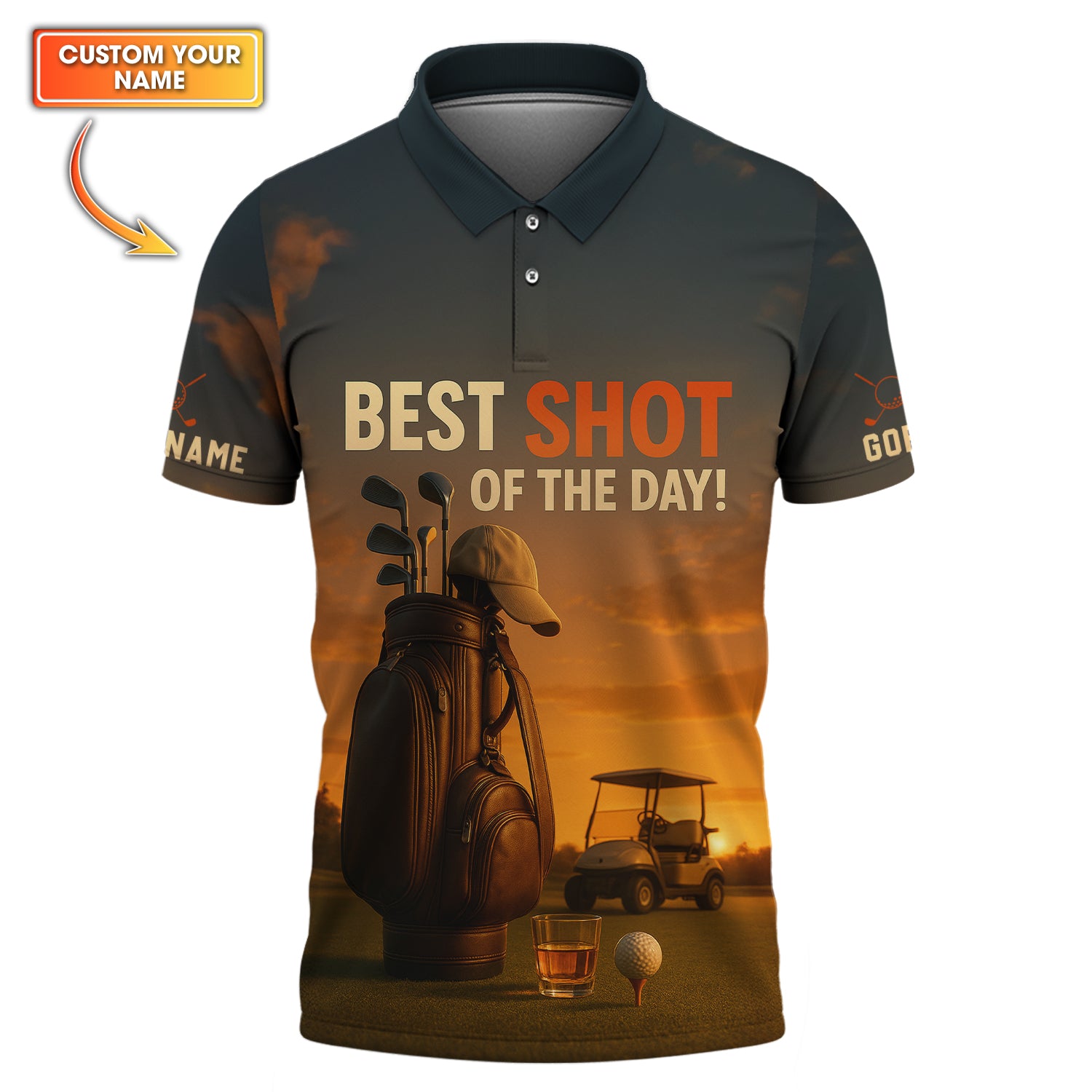 Best Shot Of The Day Golf Shirt, Funny Golf & Whiskey Polos For Men, Custom Name Golf Shirts