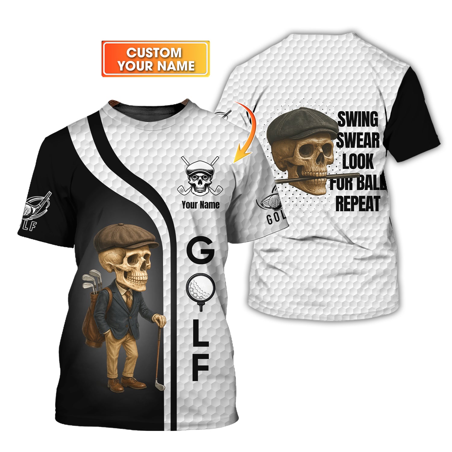 Swing Swear Look For Ball Repeat Golf Shirt β Funny Skeleton Golfer Shirt Custom Name