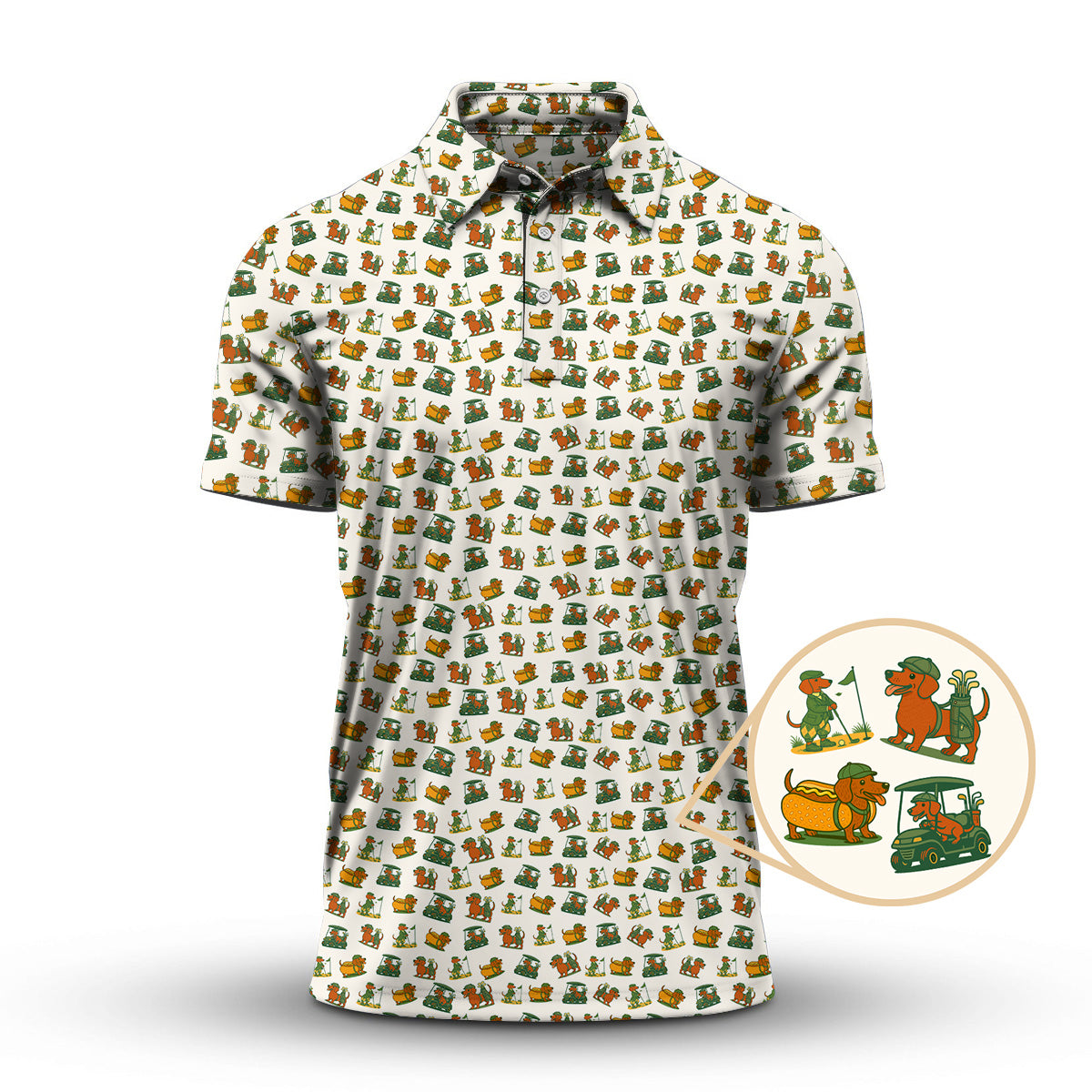 Dachshund Pattern Golf Shirt – Funny Dog Golf Polos For Pet Lovers - Golf Gift For Golfers