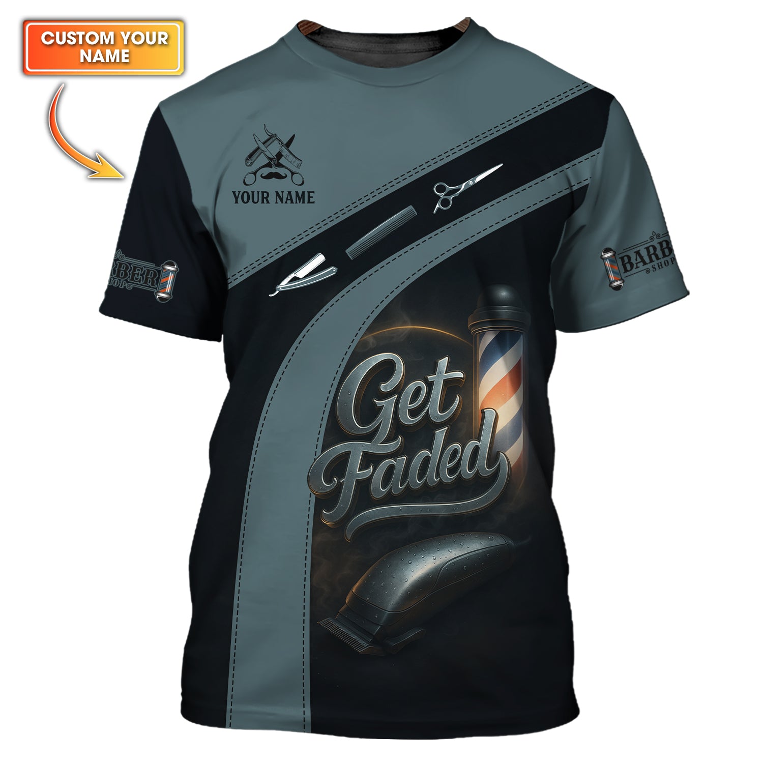 Personalized Get Faded Barber Uniform, Custom Name Barber Shirt, Barber Shop Shirt For Men