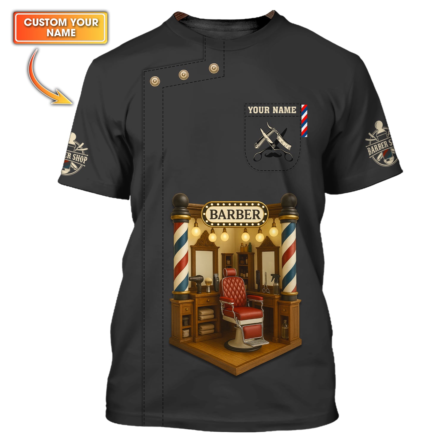 Custom Name Barber Shirt, Barber Shop Shirt For Men, Personalized Barber Uniform