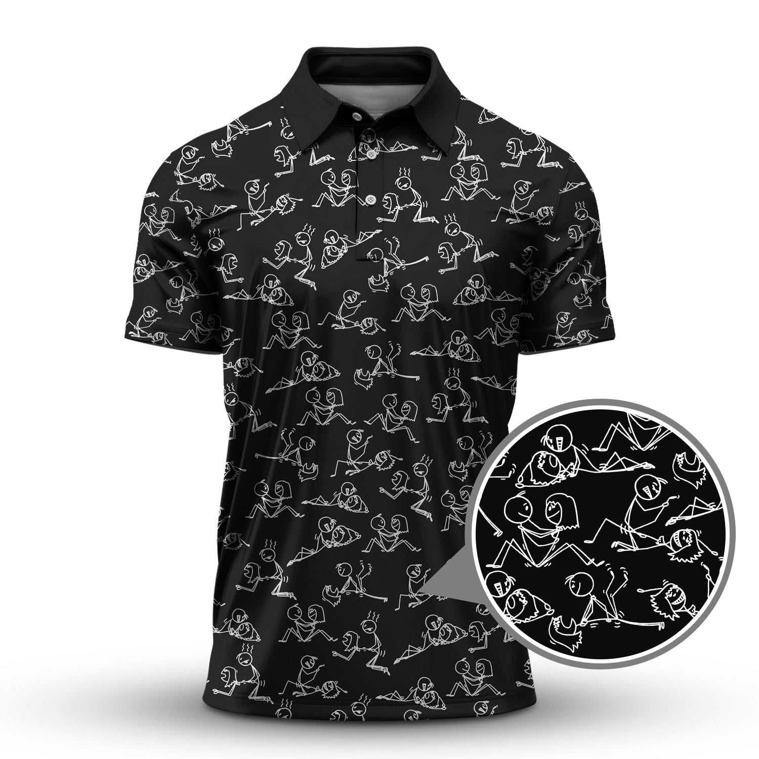 Funny Golf Shirt For Golfer, Stick Figure Pattern Golf Shirt, Crazy Golf Shirt For Men