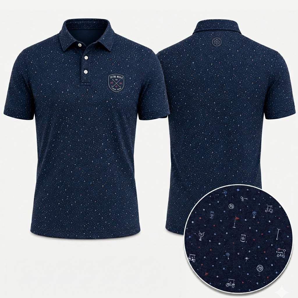 19th Hole Social Club Polo Shirt for Men – Premium Navy Micro Speckle Performance Golf Polo Shirt