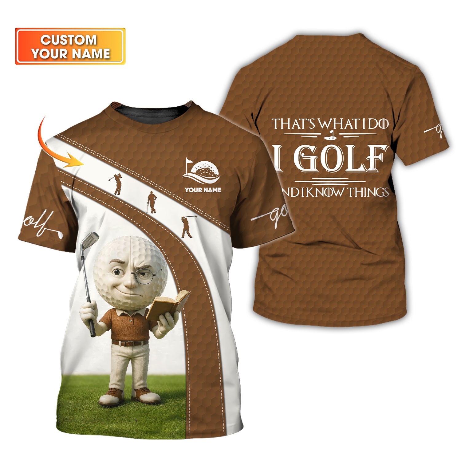 Custom Golf Polo Shirts, Cute Golf Ball Character Tee Gifts for Dad, I Golf And I Know Things