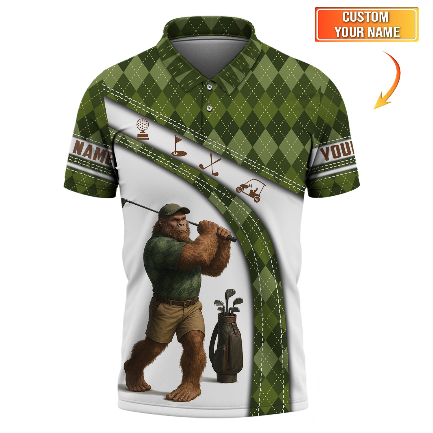 Bigfoot Golf Shirt, Pattern Polo Golf Shirts, Men's Golf Shirts, Women Golf Apparel