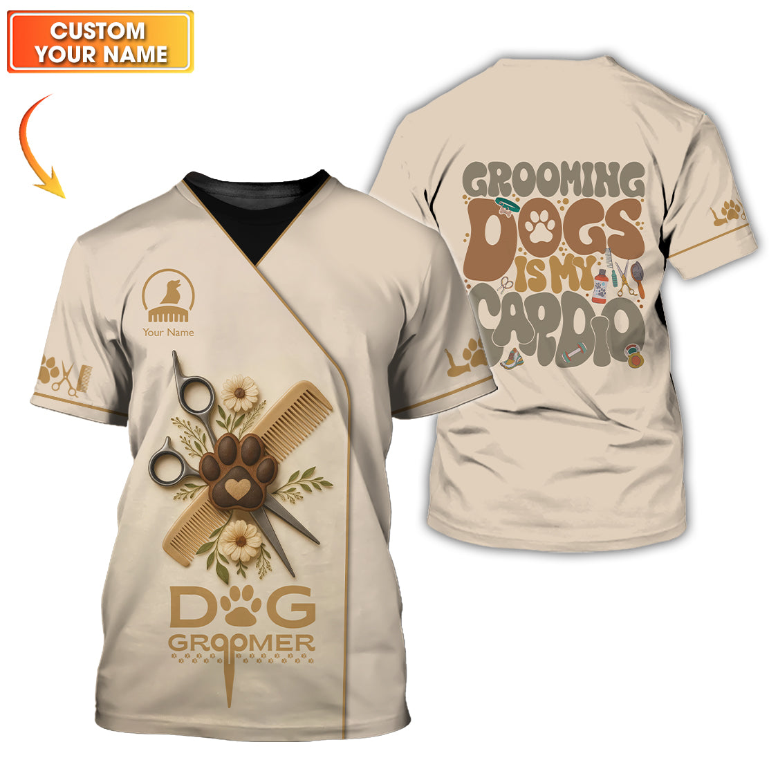 Grooming Dogs Is My Cardio Shirt, Dog Groomer Uniform With Custom Name, Perfect For Pet Groomers