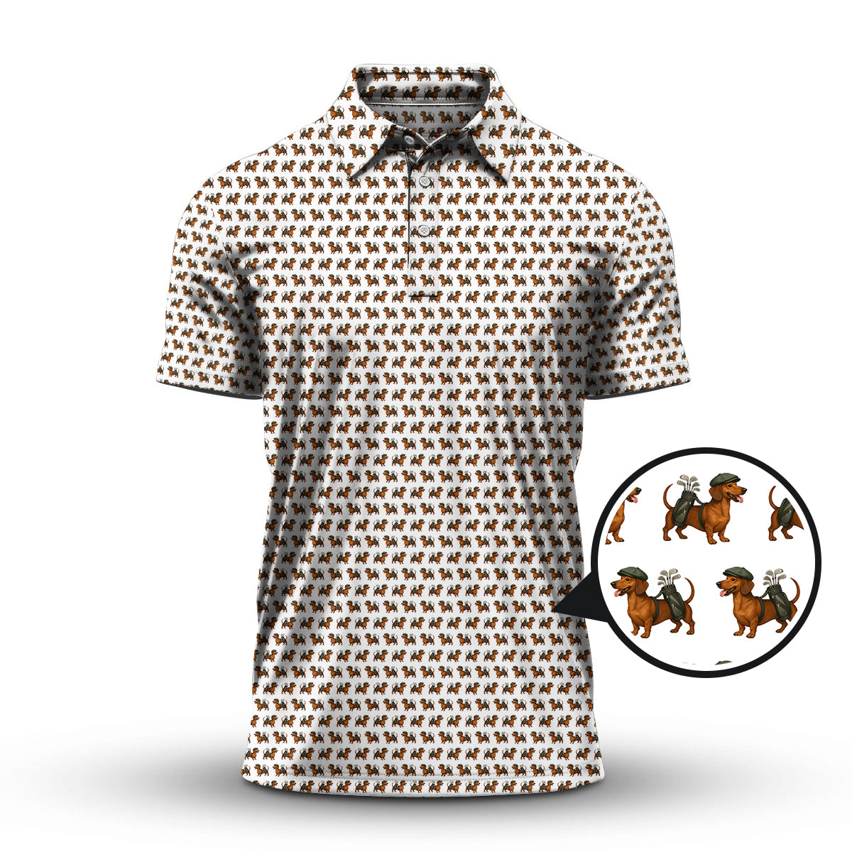 Dachshund Pattern Golf Polos, Crazy Dachshund Golf Shirt For Men, Funny Golf Shirt